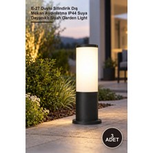 Yenilig 3 Adet Roma Bahçe Armatürü CT-7012 – E-27 Duylu Silindirik Dış Mekan Aydınlatma IP44 Suya Dayanıklı Siyah Garden Light