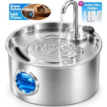 Westus inPets Y10 | 3.2 Litre | Işıklı,Su Seviyesi Göstergeli | 304 Paslanmaz Çelik | Kedi Köpek İçin Su Pınarı | Su Çeşmesi | Su Sebili | Ultra Sessiz | Yedek Filtre ve Adaptör Hediye