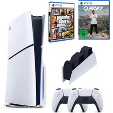 Sony Playstation 5 Slim Cdli + 2.kol Dualsense + Şarj Istasyonu + Gta 5 + Ps5 FC27 (Ithalatçı Garantili)
