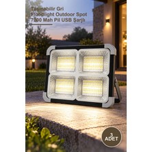 Yenilig 3 Adet CT-4698 Miami 200W Solar LED Projektör – Taşınabilir Gri Floodlight Outdoor Spot 7200 Mah Pil USB Şarjlı