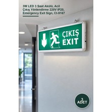 Yenilig 3 Adet Exit Çıkış Armatürü – 3W LED 3 Saat Akülü, Acil Çıkış Yönlendirme 220V IP20, Emergency Exit Sign, CT-9167