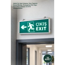 Yenilig 10 Adet LED Exit Çıkış Armatürü – Akülü Üç Saat Çalışma, Ince Tasarım, Duvar Montajı, Emergency Exit Sign, Acil Çıkış Lambası CT-9170