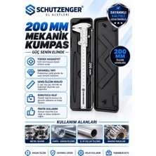 SCHUTZENGER 200 mm Profesyonel Mekanik Kumpas – 0,02 mm Hassasiyet, Taşıma Kutulu Ölçüm Cihaz
