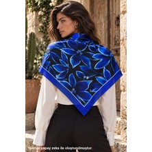 Tarzını Seç Saks Mavi Çiçek Çift Taraflı Baskılı Fular 70 x 70 cm