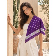 Tarzını Seç Mor Papatya Çerçeve Desenli Dantel Oya Kesim Fular / Bandana 70 x 70 cm