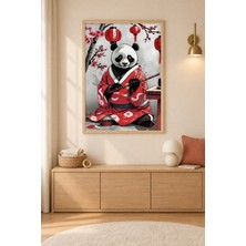 Tontilika Kimono Panda Fener Işığında Ahşap Çerçeveli Duvar Tablosu