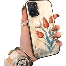 HONTINGA Xiaomi Redmi Note 10 ile Uyumlu Kılıf Silikon Kenar Sert Arka Kamera Koruyucu Basitlik Anti Düşme Kamera Sevgili Çift Kılıf Lale Desen Couple Telefon Kılıfı K1-2490