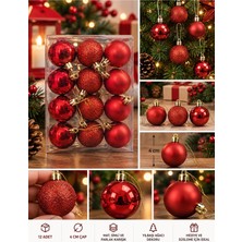 Kesene Yeni Yıla Özel 12 Parça Yılbaşı Çam Ağacı Topları Kırmızı renkli Noel Ağacı Süs Topları 4 cm