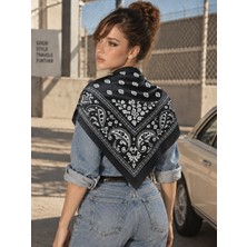 Tarzını Seç Siyah Klasik Bandana Desenli Fular 70 x 70 cm