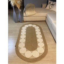 Rönesans Tekstil Bohem Tarzı Doğal Jüt Oval Halı -Daire Motifli Örgü Hasır Koridor ve Antre Halısı