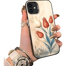HONTINGA iPhone 12 Mini ile Uyumlu Kılıf Silikon Kenar Sert Arka Kamera Koruyucu Basitlik Anti Düşme Kamera Sevgili Çift Kılıf Lale Desen Couple Telefon Kılıfı K1-2490