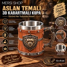 Mersi Shop Aslan Temalı 3D Kabartmalı Paslanmaz Çelik Kupa Bardak 12X9 cm Dekoratif Tasarım