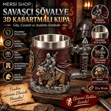 Mersi Shop Savaşçı Şövalye Figürlü 3D Kabartmalı Paslanmaz Çelik Kupa Bardak 13X10 cm