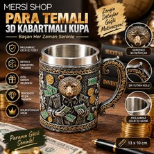 Mersi Shop Para Temalı 3D Kabartmalı Paslanmaz Çelik Kupa Bardak 13X10 cm Dekoratif Tasarım