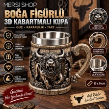 Mersi Shop Boğa Figürlü 3D Kabartmalı Paslanmaz Çelik Kupa Bardak 13X9 cm Dekoratif Tasarım