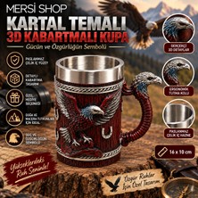 Mersi Shop Kartal Temalı 3D Kabartmalı Paslanmaz Çelik Kupa Bardak 16X10 cm Dekoratif Tasarım