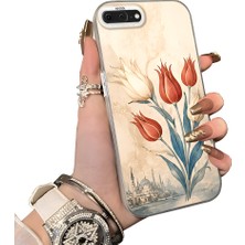 HONTINGA iPhone 8 Plus ile Uyumlu Kılıf Silikon Kenar Sert Arka Kamera Koruyucu Basitlik Anti Düşme Kamera Sevgili Çift Kılıf Lale Desen Couple Telefon Kılıfı K1-2490