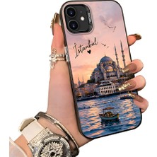 HONTINGA iPhone 12 Mini ile Uyumlu Kılıf Silikon Kenar Sert Arka Kamera Koruyucu Basitlik Anti Düşme Kamera Sevgili Çift Kılıf Istanbul Desen Couple Telefon Kılıfı K1-2492