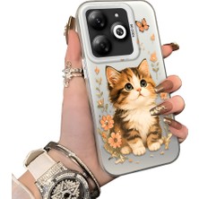 HONTINGA Infinix Smart 8 ile Uyumlu Kılıf Silikon Kenar Sert Arka Kamera Koruyucu Basitlik Anti Düşme Kamera Sevgili Çift Kılıf Kedili Kılıf Desen Couple Telefon Kılıfı K1-2494