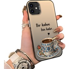 HONTINGA iPhone 12 Mini ile Uyumlu Kılıf Silikon Kenar Sert Arka Kamera Koruyucu Basitlik Anti Düşme Kamera Sevgili Çift Kılıf Türk Kahvesi Desen Couple Telefon Kılıfı K1-2497