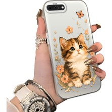 HONTINGA iPhone 8 Plus ile Uyumlu Kılıf Silikon Kenar Sert Arka Kamera Koruyucu Basitlik Anti Düşme Kamera Sevgili Çift Kılıf Kedili Kılıf Desen Couple Telefon Kılıfı K1-2494