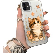 HONTINGA iPhone 12 Mini ile Uyumlu Kılıf Silikon Kenar Sert Arka Kamera Koruyucu Basitlik Anti Düşme Kamera Sevgili Çift Kılıf Kedili Kılıf Desen Couple Telefon Kılıfı K1-2494
