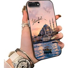 HONTINGA iPhone 8 Plus ile Uyumlu Kılıf Silikon Kenar Sert Arka Kamera Koruyucu Basitlik Anti Düşme Kamera Sevgili Çift Kılıf Istanbul Desen Couple Telefon Kılıfı K1-2492