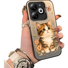 HONTINGA Infinix Smart 8 ile Uyumlu Kılıf Silikon Kenar Sert Arka Kamera Koruyucu Basitlik Anti Düşme Kamera Sevgili Çift Kılıf Kedili Kılıf Desen Couple Telefon Kılıfı K1-2494
