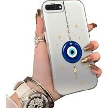 HONTINGA iPhone 8 Plus ile Uyumlu Kılıf Silikon Kenar Sert Arka Kamera Koruyucu Basitlik Anti Düşme Kamera Sevgili Çift Kılıf Nazar Boncuğu Desen Couple Telefon Kılıfı K1-2491