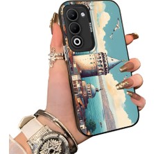 HONTINGA Oppo A5 5g ile Uyumlu Kılıf Silikon Kenar Sert Arka Kamera Koruyucu Basitlik Anti Düşme Kamera Sevgili Çift Kılıf Galata Kulesi Desen Couple Telefon Kılıfı K1-2500