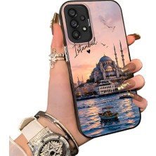 HONTINGA Samsung Galaxy A73 ile Uyumlu Kılıf Silikon Kenar Sert Arka Kamera Koruyucu Basitlik Anti Düşme Kamera Sevgili Çift Kılıf Istanbul Desen Couple Telefon Kılıfı K1-2492