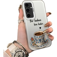 HONTINGA Samsung Galaxy S24 Fe ile Uyumlu Kılıf Silikon Kenar Sert Arka Kamera Koruyucu Basitlik Anti Düşme Kamera Sevgili Çift Kılıf Türk Kahvesi Desen Couple Telefon Kılıfı K1-2497