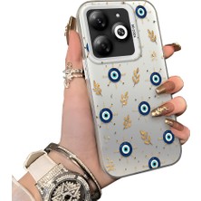 HONTINGA Infinix Smart 8 ile Uyumlu Kılıf Silikon Kenar Sert Arka Kamera Koruyucu Basitlik Anti Düşme Kamera Sevgili Çift Kılıf Nazar Boncuğu Desen Couple Telefon Kılıfı K1-2498