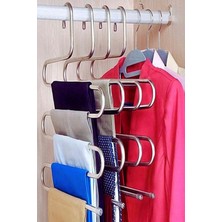 Silky Real 4 Adet Pantalon Askısı Metalik Dolap Içi Akıllı Krom Askı Çok Katlı Pantolon Askısı (5 Katlı)