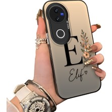 HONTINGA Vivo V50 ile Uyumlu Kılıf Silikon Kenar Sert Arka Kamera Koruyucu Basitlik Anti Düşme Kamera Sevgili Çift Kılıf E Harfi Desen Couple Telefon Kılıfı K1-2496
