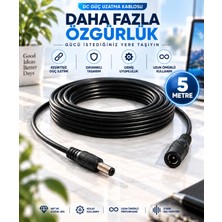 Dc Güç Uzatma Kablosu 5 Metre 5.5x2.1mm Erkek Dişi Güç Kablosu – Güvenlik Kamerası LED Modem Router Uyumlu