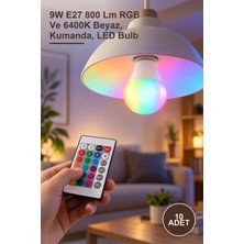 Yenilig 10 Adet CT-4058B Rgb Uzaktan Kumandalı LED Ampul – 9W E27 800 Lm Rgb ve 6400K Beyaz, Kumanda, LED Bulb