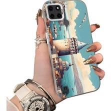 HONTINGA Realme C21Y ile Uyumlu Kılıf Silikon Kenar Sert Arka Kamera Koruyucu Basitlik Anti Düşme Kamera Sevgili Çift Kılıf Galata Kulesi Desen Couple Telefon Kılıfı K1-2500