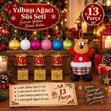 Kesene Yeni Yıla Özel 13 Parça Yılbaşı Ağacı Süsü Geyik Figürlü Noel Peluş ve Yılbaşı Aksesuar Süsleme Seti