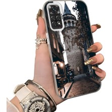 HONTINGA Xiaomi Redmi Note 11 ile Uyumlu Kılıf Silikon Kenar Sert Arka Kamera Koruyucu Basitlik Anti Düşme Kamera Sevgili Çift Kılıf Galata Kulesi Desen Couple Telefon Kılıfı K1-2501