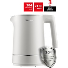 Toshiba Cool Touch Gizli Rezistanslı 1.5 L Beyaz Su Isıtıcı Kettle KT-15PS1VME(W)