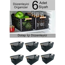 Silky Real 6 Ad Çok Amaçlı Tutacaklı Organizer Sepet - Dolap Içi ve Buzdolabı Düzenleyici Sepet Siyah