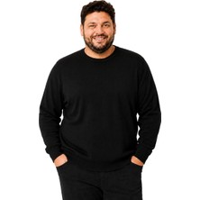 Battal Moda Erkek Büyük Beden Siyah Bisiklet Yaka Pamuklu Kazak 3xl-4xl-5xl-6xl