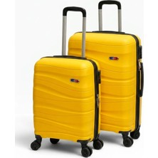 Away Dalgalı Model 2’li Kabin Boy + Orta Boy Sarı Valiz Seti