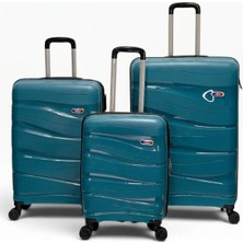 Away Dalgalı Model 3’lü Kabin Boy + Orta Boy + Büyük Boy Petrol Valiz Seti