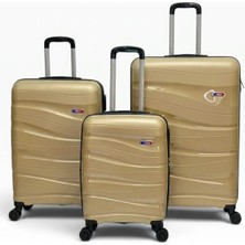 Away Dalgalı Model 3’lü Kabin Boy + Orta Boy + Büyük Boy Gold Valiz Seti