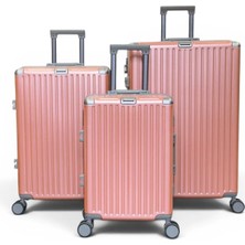 Away Alüminyum Rosegold 3’lü Set (Kabin + Orta + Büyük Boy) Valiz