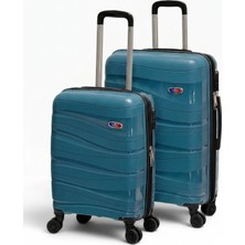 Away Dalgalı Model 2’li Kabin Boy + Orta Boy Petrol Valiz Seti