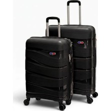 Away Dalgalı Model 2’li Orta Boy + Büyük Boy Siyah Valiz Seti