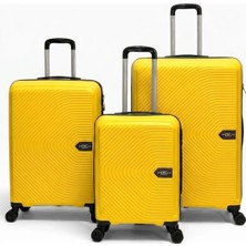 Away Çizgili Model 3’lü Kabin Boy + Orta Boy + Büyük Boy Sarı Valiz Seti